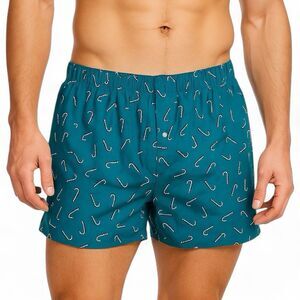 J Crew Boxers Mens M Green Cotton Candy Cane Christmas Holiday Underwear BT920